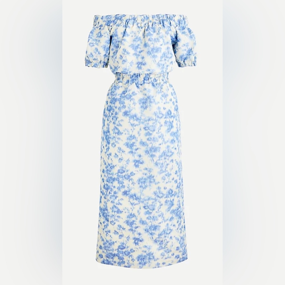 J. Crew Off the Shoulder Midi Sheath Dress Antique Ikat Floral 00 Excellent!